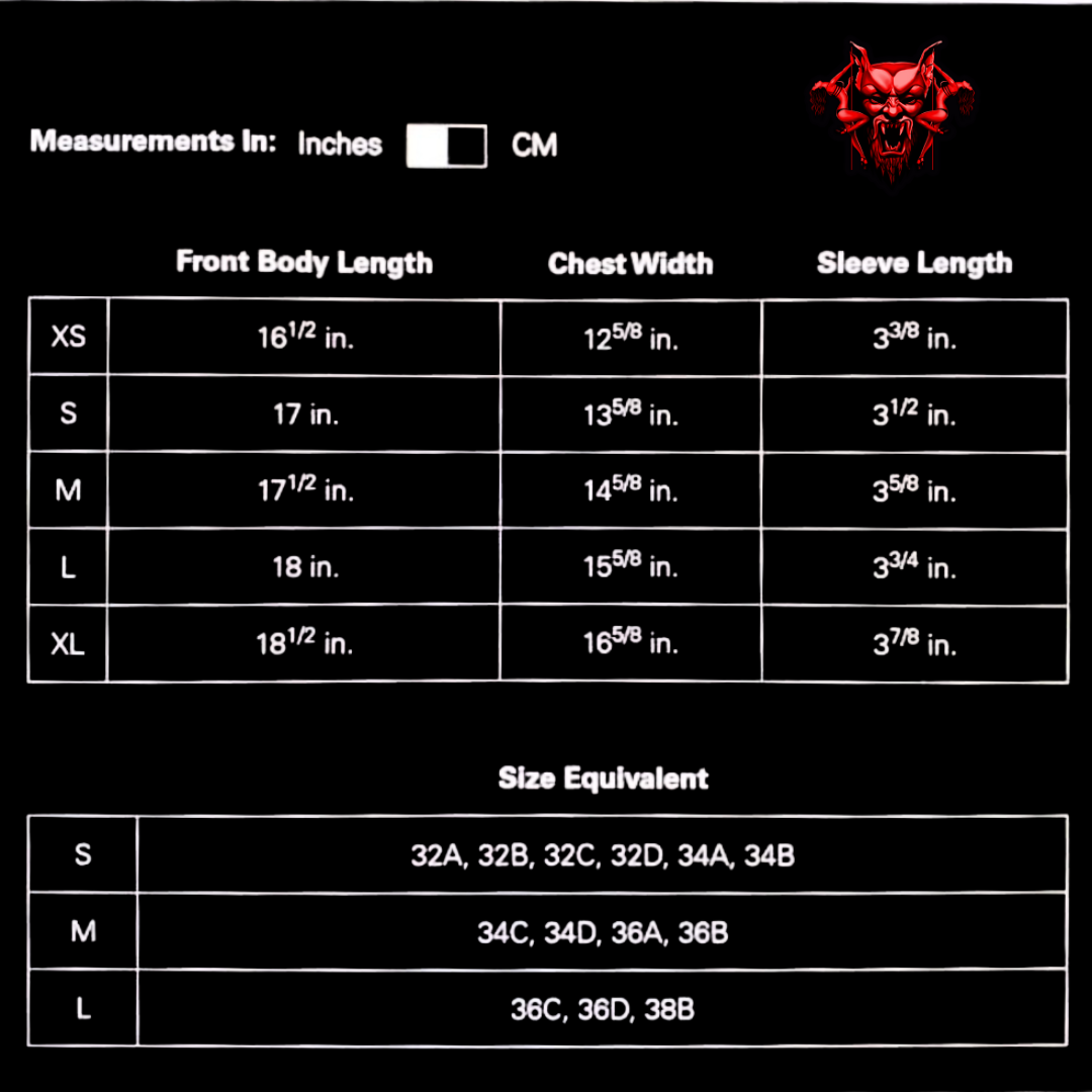 The Impaler & The Concubines Baby Rib T-shirt Crest Design Size Chart